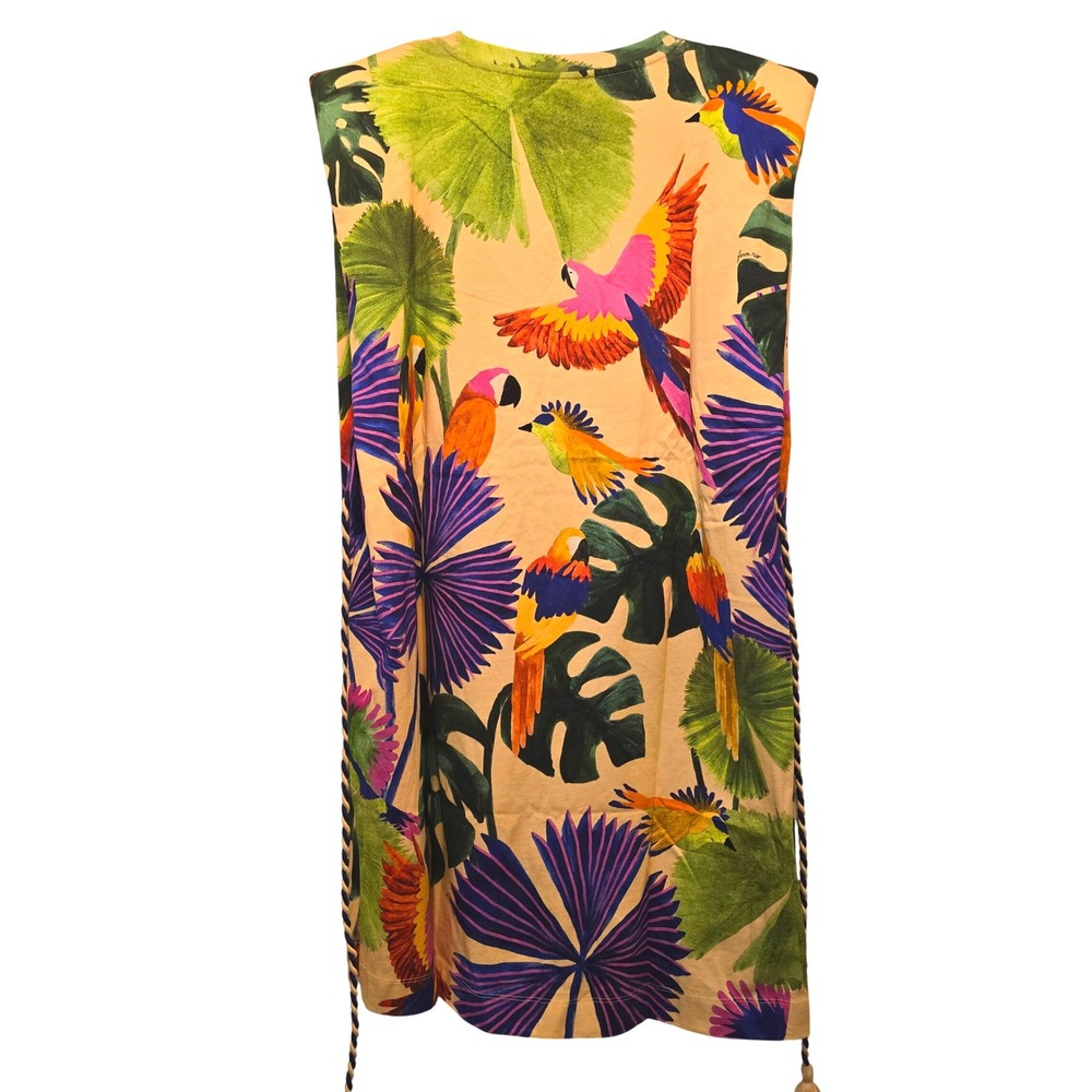 FARM RIO Sand Macaw Jungle Organic Cotton T Shirt Dress Sz M and L Tropical Boho - Picture 8 of 16